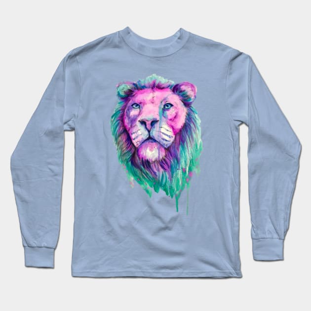 Psychedelic Watercolor Lion Long Sleeve T-Shirt by artistlaurenpower